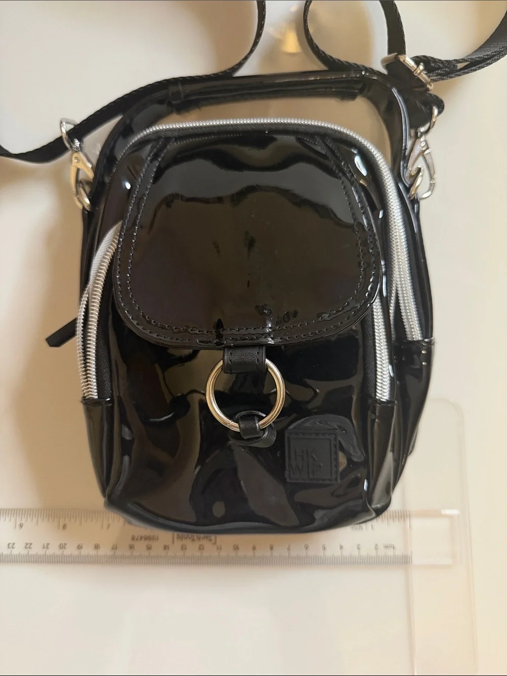 IHKWIP The Stellar North/South Crossbody with Top Handle black patent